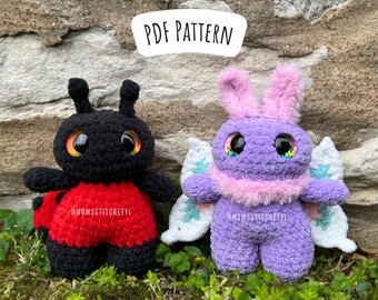 Patrón de crochet de mariposa y mariquita, instrucciones de amigurumi de costura baja, peluche de crochet de insecto, lindo regalo de cumpleaños