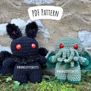 Mothman and Cthulhu Crochet Pattern, Low Sew Amigurumi Instructions, Cryptid Crochet Plushie, Cute Birthday Gift