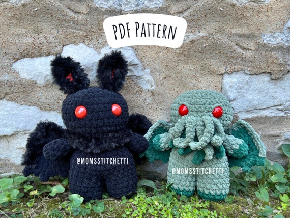 Low Sew Mothman and Cthulhu Crochet Pattern Bundle, Halloween Amigurumi Instructions, Cryptid Crochet Plushie, Cute Birthday Gift