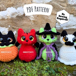 No Sew Halloween Kitty Crochet Pattern, Cat Amigurumi Instructions, Crochet Kitten, Ghost Crochet Pattern, Cute Birthday Gift