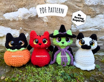 No Sew Halloween Kitty-haakpatroon, instructies kat amigurumi, gehaakt kitten, haakpatroon spook, leuk verjaardagscadeau