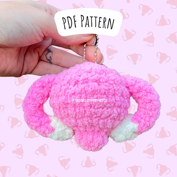 Niedrige Sew Uterus Schlüsselanhänger Häkelanleitung, Amigurumi Anleitung, Schlüsselanhänger Amigurumi Muster, niedliches Geschenk, feministisches Geschenk