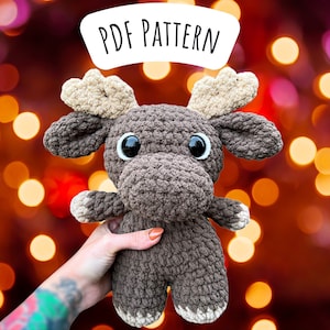 Moose Crochet Pattern, Low Sew Amigurumi Instructions, Crochet Moose, Woodland Animal, Cute Birthday Gift