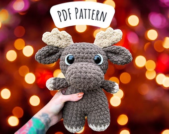 Moose Crochet Pattern, Low Sew Amigurumi Instructions, Crochet Moose, Woodland Animal, Cute Birthday Gift