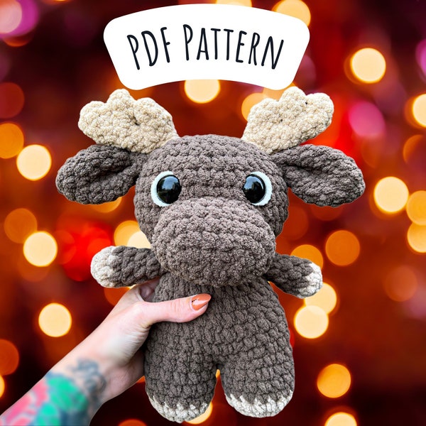 Moose Crochet Pattern, Low Sew Amigurumi Instructions, Crochet Moose, Woodland Animal, Cute Birthday Gift