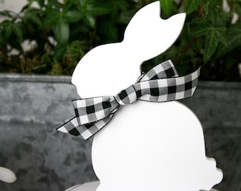 White Easter Bunny, tiered tray decor, Black and white bunny, Easter decor, home decor, spring decor, white bunny, Farmhouse bunny