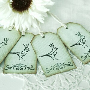 Bird Gift Tags // Set of 4 Gift Tags // Seafoam Gift Tags // Shabby Chic Gift Tag // Paper Decoration