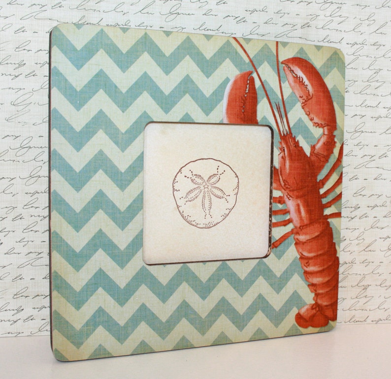Lobster Picture Frame Coastal Blue Chevron Frame Coastal Etsy