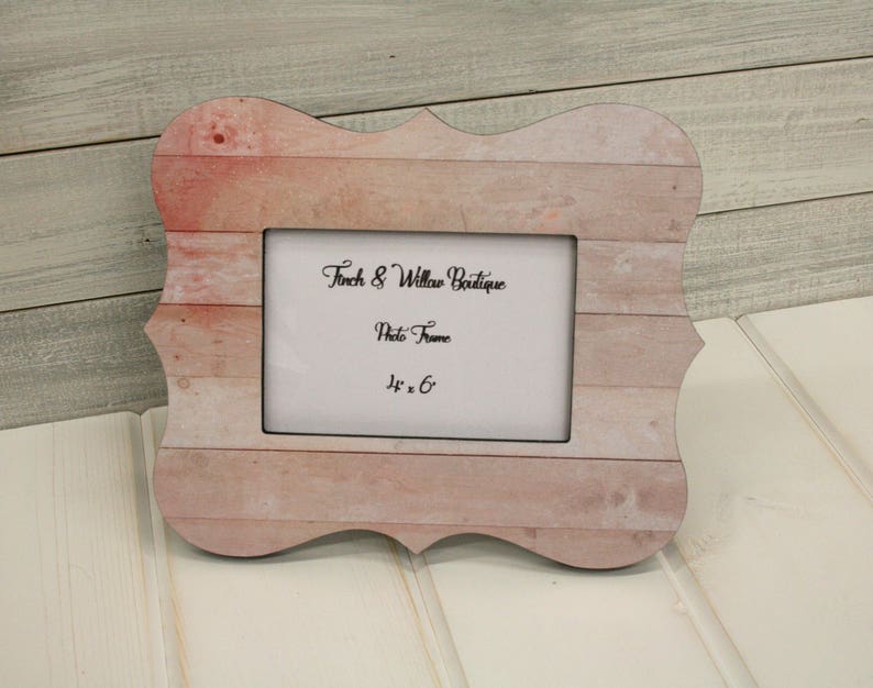 Pink Picture Frame Faux Wood Decoupaged 4 X 6 Photo