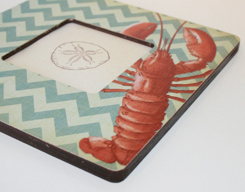 Lobster Picture Frame Coastal Blue Chevron Frame Coastal Etsy