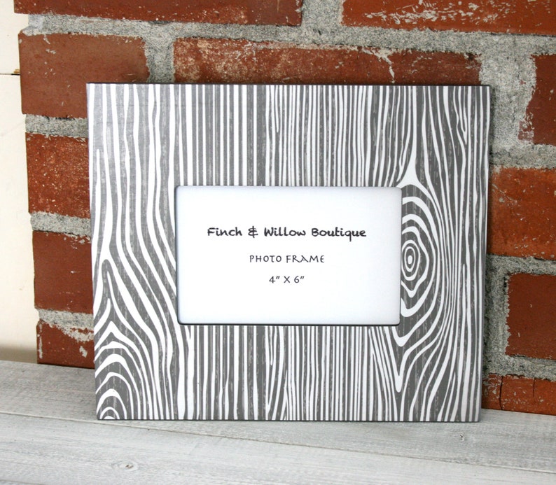 Gray Woodgrain Picture Frame Decoupaged Rectangle Photo 4 X 6 And White