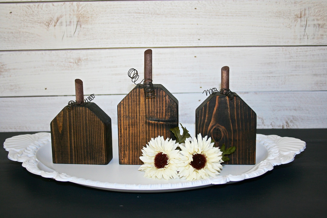 Wooden Pumpkin Set, Rustic Wood Pumpkins, Halloween Decor, Fall Decor ...