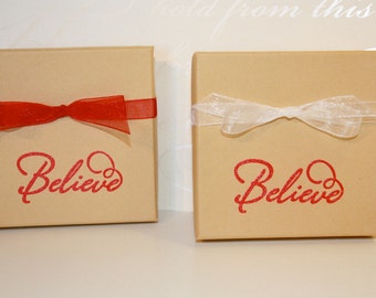 Believe Holiday gift box, Embossed Gift Boxes, Paper gift box, Jewelry gift boxes, Christmas, Decorative gift box