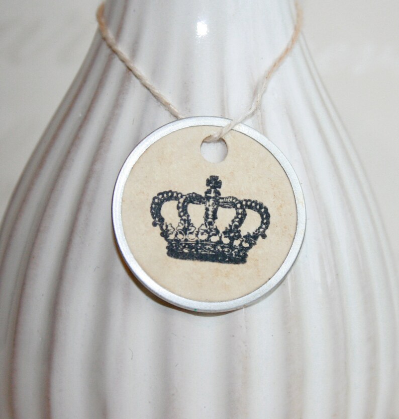 Petite Crown Gift Tags 1 Metal Rimmed Tags Vintage Etsy