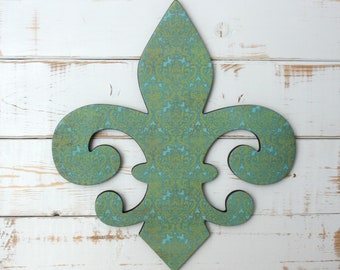 Wall Fleur de lis, Turquoise decor, Turquoise and blue, Turquoise wall decor, French decor, Fleur de lis wall art