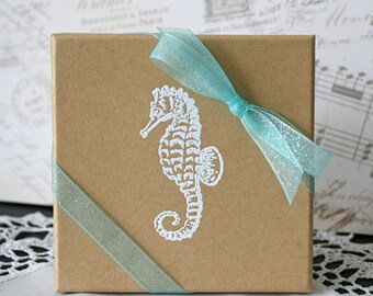 Seahorse Gift box, Embossed Gift Boxes, Paper gift box, Jewelry gift boxes, Bridesmaid gift box, Coastal Favor boxes