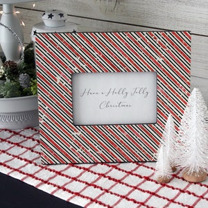 Red and black stripe Picture frame, Christmas decor, Rectangle Frame, photo frame, 4 x 6 frame, Red frame, Christmas photo frame