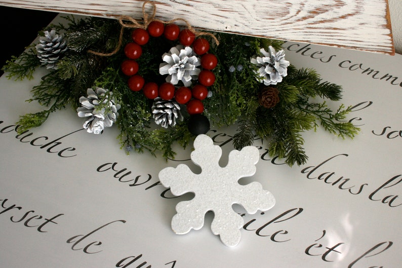 Snowflake Decor, Glittered Snowflake, Door knob hangers, Winter decor, tiered tray decor image 8