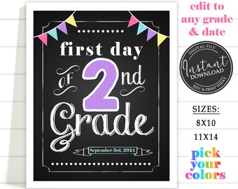 Cartel imprimible DIY para primer y último día de clases, accesorio fotográfico para niños y niñas para la vuelta al cole, preescolar, jardín de infancia, 1.º, 2.º, 3.º, 4.º y 5.º grado