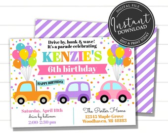 Editable Drive By Parade Birthday Invitation | Quarantine Stay At Home Party | Invite ANY age | Printable Template | Corjl Digital Download