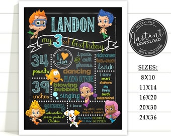 Bubble Guppies Chalkboard Birthday Sign Printable - Etsy