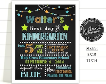 Primer día de escuela Cartel de signo imprimible Niños Niñas Regreso a la escuela Foto Prop con nombre Preescolar Kindergarten 1º 2º 3º 4º 5º Grado