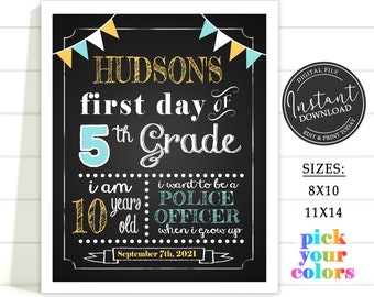Primer día de escuela Cartel de signo imprimible Niños Niñas Regreso a la escuela Foto Prop con nombre Preescolar Kindergarten 1º 2º 3º 4º 5º Grado