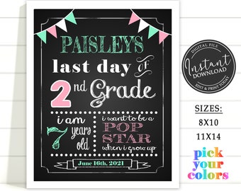 DIY Last Day of School Printable Sign Poster Boys Girls Back to School Photo Prop with Name Preschool Kindergarten 1st 2nd 3rd 4th 5th Grade