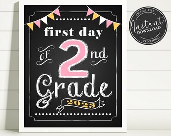 DIY First Day of School Printable Sign Poster Boys Girls Back to School Photo Prop DIY Digital File 2nd Second Grade Classroom Decoration