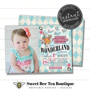 DIY Editable Birthday Photo Invitation | First Birthday Any Age Invite | Alice in Wonderland Mad Tea Party | Printable Digital Download