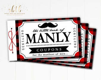 Manly Coupon Book Blank Coupons  Valentine's Day Father's Day Birthday Christmas Gift For Him Husband Boyfriend Son  Printable Digital File