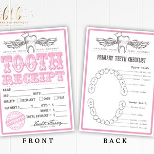 Printable Tooth Fairy Receipts Pink - Digital File - New Baby Kids Children Gift Boy or Girl - Teeth Dentist - First Lost Tooth Keepsake