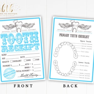 Printable Tooth Fairy Receipts Blue - Digital File - New Baby Kids Children Gift Boy or Girl - Teeth Dentist - First Lost Tooth Keepsake