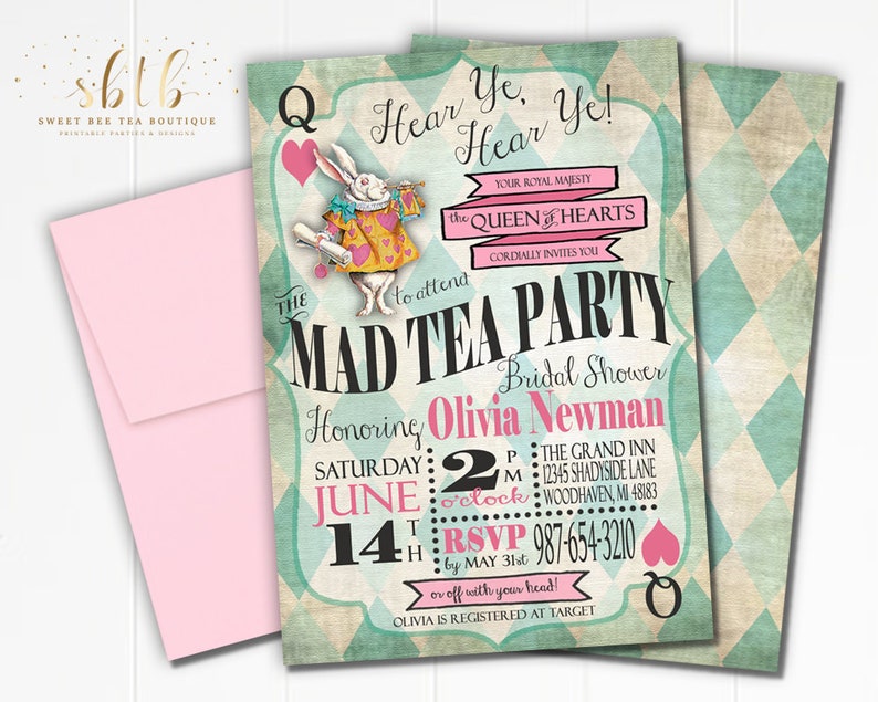 Alice in Wonderland Bridal Shower Invitation Tea Party image 1
