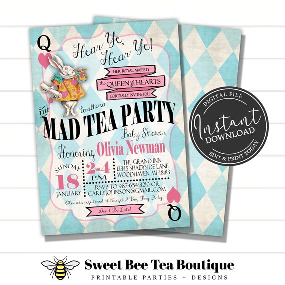 alice in wonderland baby shower invitations
