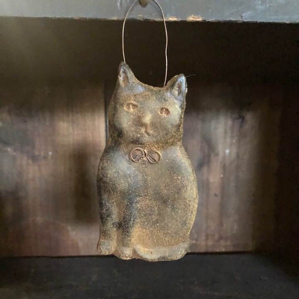 Beeswax Black Cat Ornament w/Rusty Wire