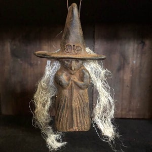 Beeswax Black Witch Ornament w/Rusty Wire