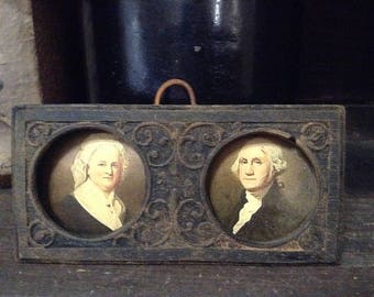 Blackened Beeswax Frame w/George and Martha Washington