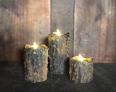 Set of 3 Drippy Beeswax Flameless Candles w Timer Tealights