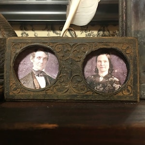 Blackened Beeswax Frame w/Abe and Mary Lincoln