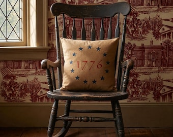 Primitive 1776 Americana Pillow – Hand Stenciled Farmhouse Accent