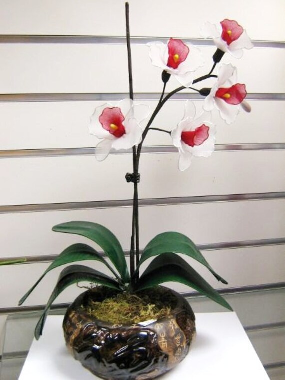Nylon flower Orchid Arrangement Pot included Etsy