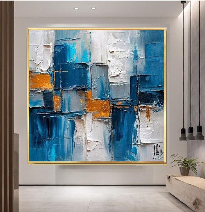 インテリアアート　抽象画　キャンバスアート キャンバスに描かれた大きな抽象画。手描きのモダンな油絵。室内装飾用