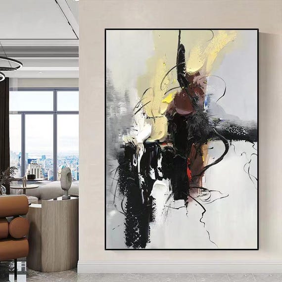 キャンバスに描かれた大型抽象油絵：モダンな壁掛けアート - Etsy 日本