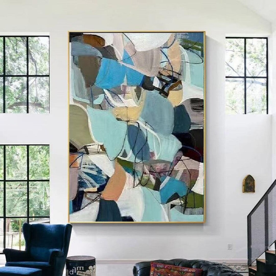 Large Abstract Painting on Canvas: Modern Hand Painted Wall Art # ...