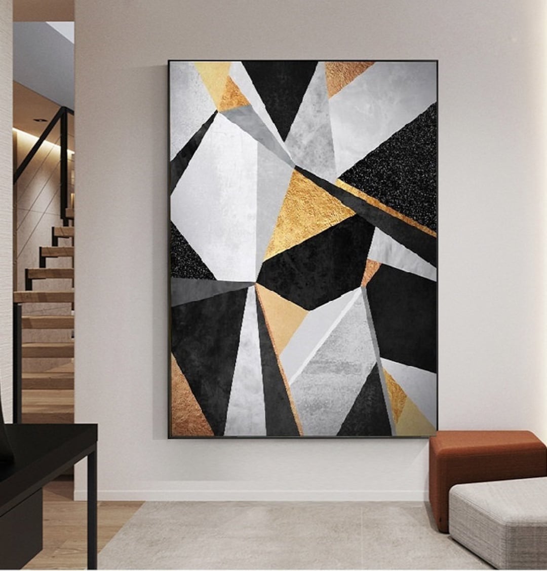 Large Abstract Oil Painting on Canvas: Geometric Wall Art - Etsy