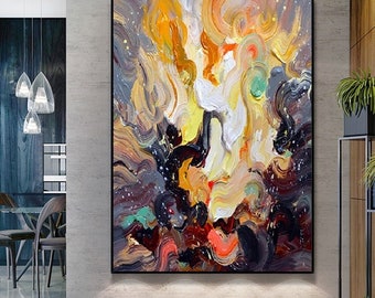 Large Abstract Oil Painting on Canvas, Hand-Painted Wall Art