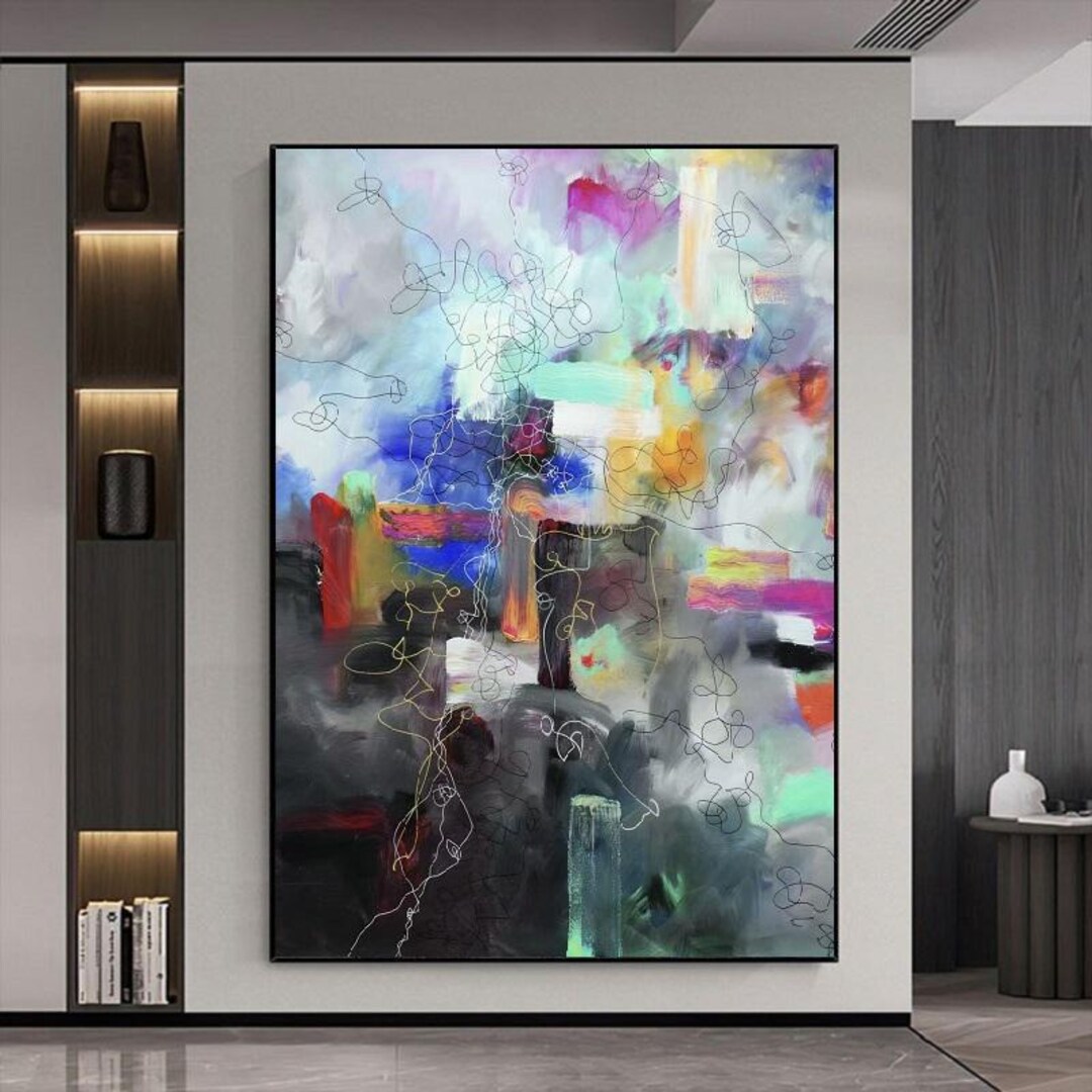 Large Abstract Painting on Canvas: Modern Hand Painted Wall Art # ...