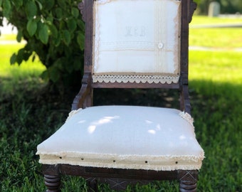 Antique Eastlake Style Side Chair with Antique linens and Lace