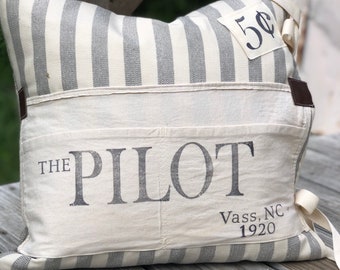 Newsboy Apron Pillow Slip. Vintage fabrics - Hand Stamped - Hand Made in North Carolina - The Pilot